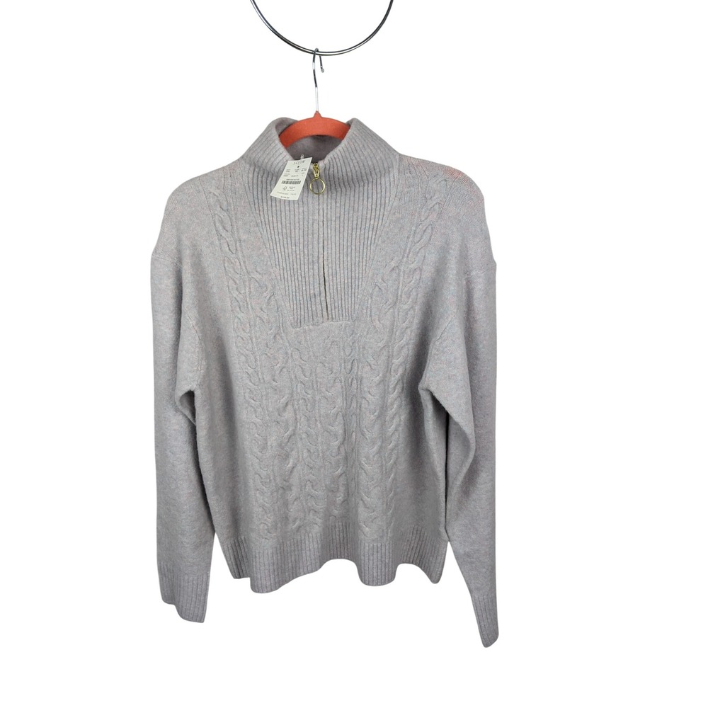 J.Crew Extra-Soft Half-Zip Cable Knit Sweater Blueish Gray Women Large NEW